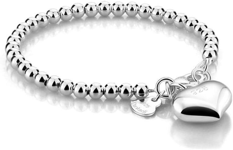 Dankadi New Women's 925 Sterling Silver Bracelet Minimalist 4-6MM Round Bead Chain Solid Silver B... | Amazon (US)