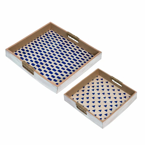 Latitude Run® Wood 18" Multi Spring Nested Serving Trays With Jute Wrapper Handles | Wayfair North America