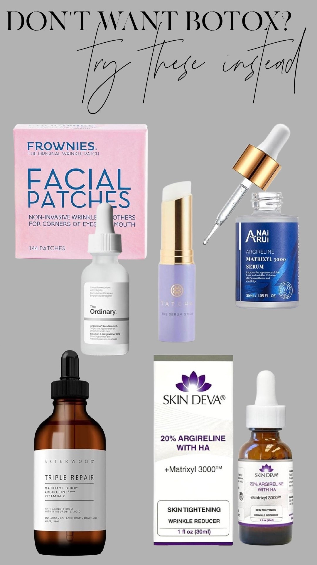 Don’t want Botox? Try these instead.
These are some of the most-talked-about “Botox-in-a-bottle” alternatives on Amazon — peptides, argireline, Matrixyl, and smoothing patches that help soften fine lines and expression wrinkles over time. No needles, no downtime, just consistent use. I’ve linked my favorites all in one place 🤍

#LTKGiftGuide #LTKBeauty #LTKFindsUnder50