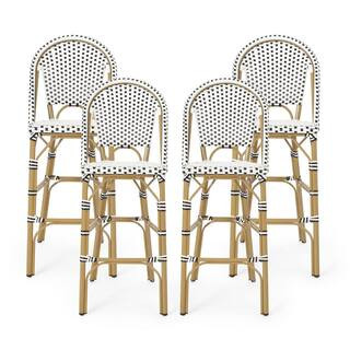 Gallia Aluminum Outdoor French Barstools (Set of 4), Black, White, and Bamboo Finish | The Home Depot