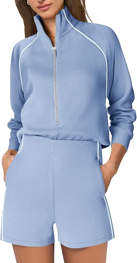 SENSERISE Womens Long Sleeve Romper One Piece Jumpsuits Mock Neck Wide Leg Shorts Fall Outfits wi... | Amazon (US)