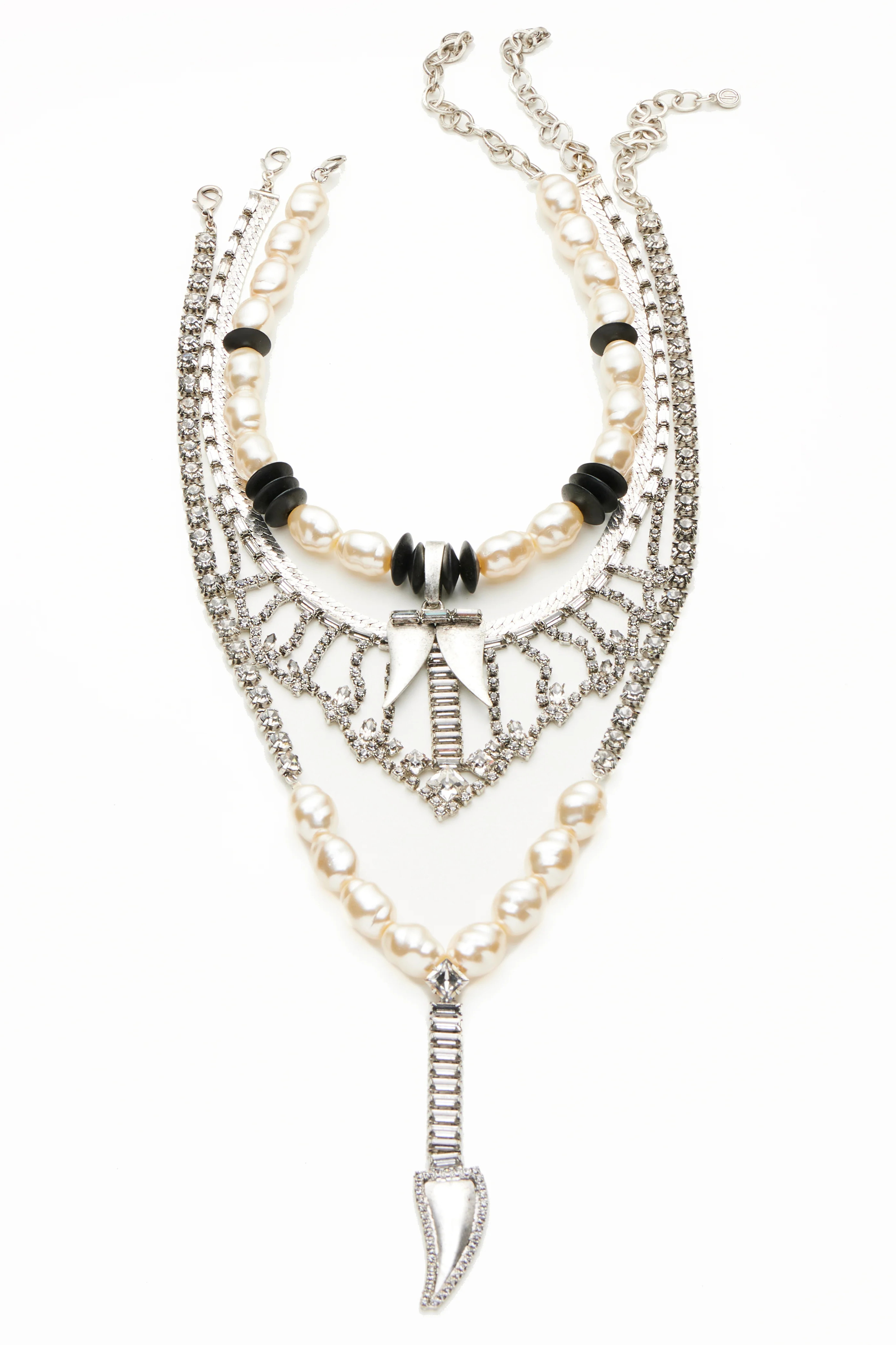 DYLAN LEX | Trio Tiered Necklace | Vintage Inspired Pearl and Crystal Necklace | Silver Plated | DYLANLEX