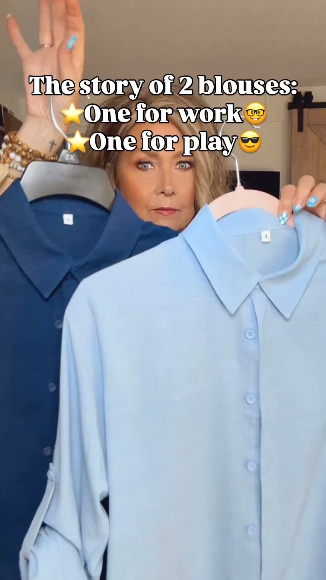 💙💙Two Blouses! Two Vibes!
⭐️Year-round wardrobe staples!!
Shoes are from
 Cosy Island🌊