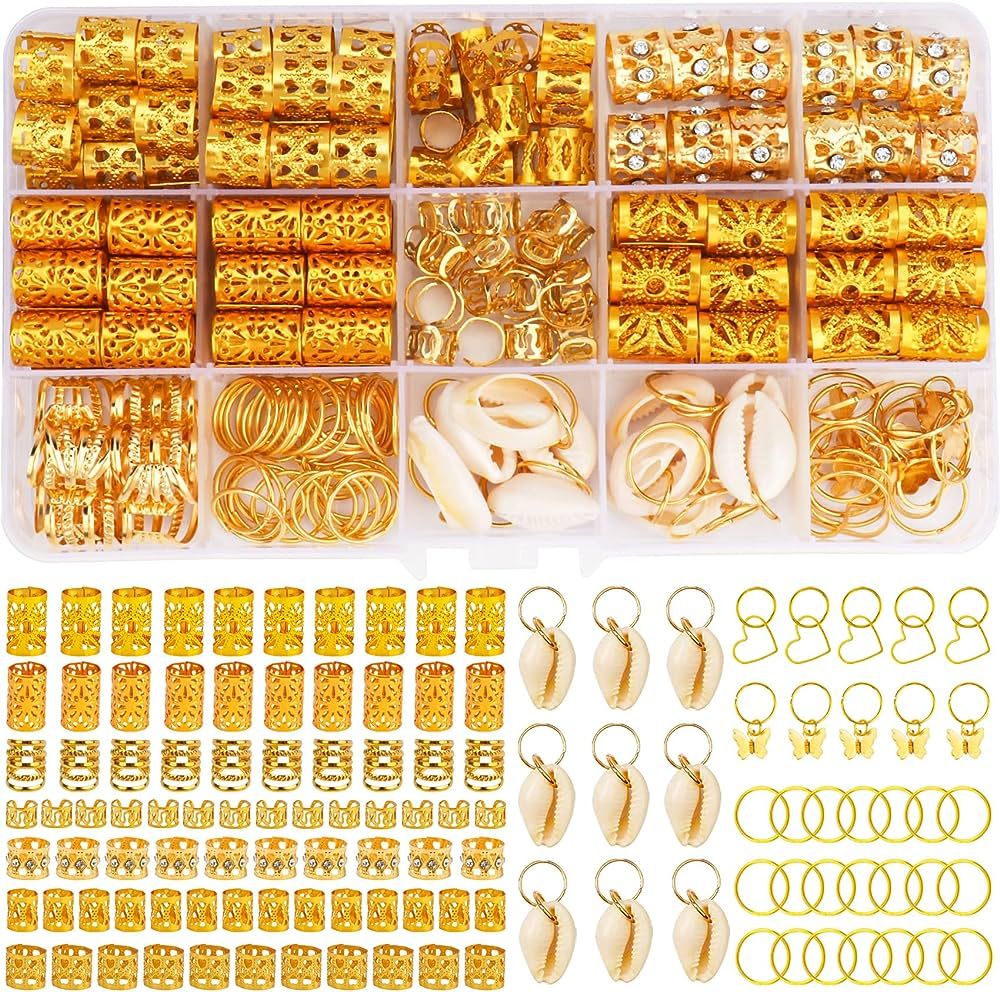 202 Pcs Hair Jewelry for Women Braids, Locs Jewelry Dreadlocks Beads Braid Rings/Hair Cuffs Shell... | Amazon (US)