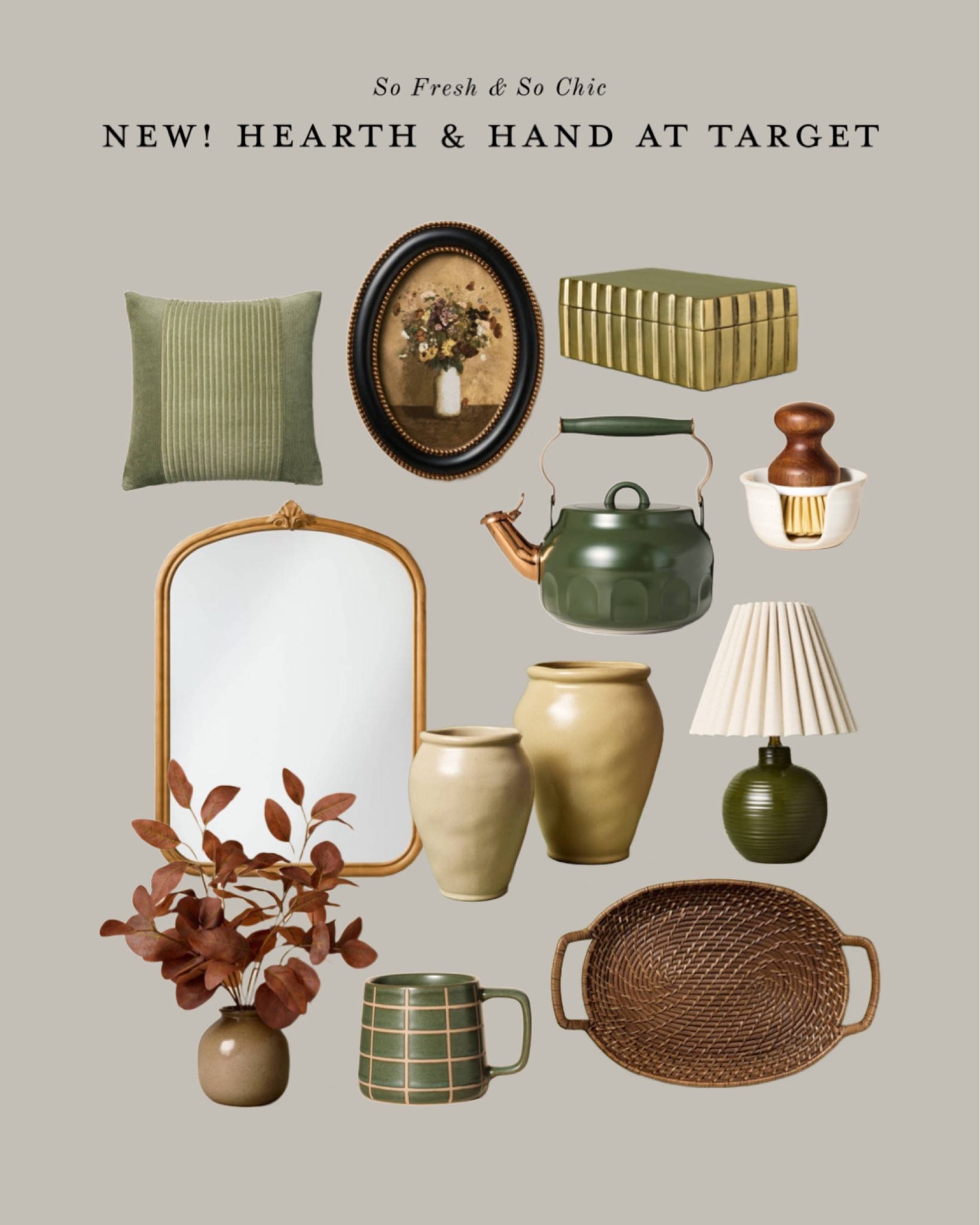 NEW! Hearth and Hand at Target!
-
Stoneware vase - green ceramic tea kettle - gold medal display box - oval, framed vintage floral art - green corduroy, throw pillow- ceramic dishwashing brush and holder - Rounded edge mirror - red phone silver dollar eucalyptus arrangement - woven vicar tree dark brown - green ceramic coffee mug - affordable home decor - target finds - target hearth and hand decor - hallway decor - living room decor - kitchen decor - fall home decor - green ceramic table lamp with fluted shade 

#LTKSeasonal #LTKFindsUnder100 #LTKHome