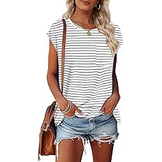 MEROKEETY Women's Casual Cap Sleeve T Shirts Basic Summer Tops Loose Solid Color Blouse | Amazon (US)