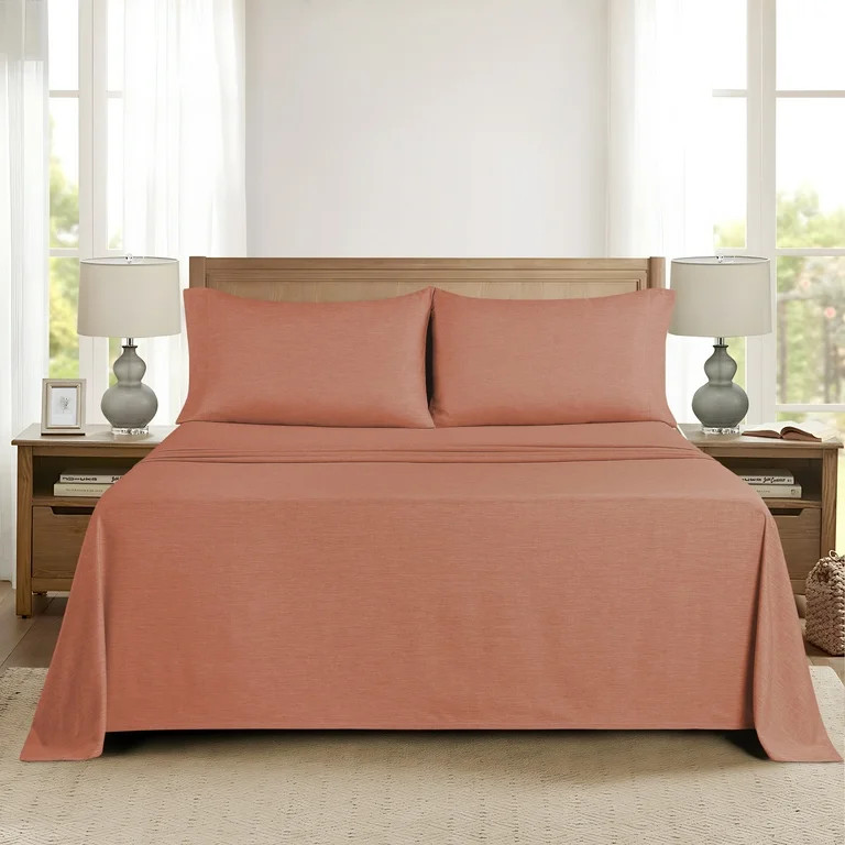 Mainstays Super Soft Faux Textured Microfiber Bed Sheet Set, Full, Terracotta Dream, 4 Piece | Walmart (US)