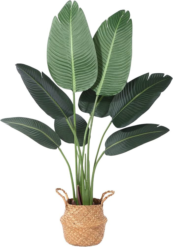 Artificial Plants 4FT Artificial Bird of Paradise Plant in Pot, Tall Fake Tree with Woven Basket,... | Amazon (US)
