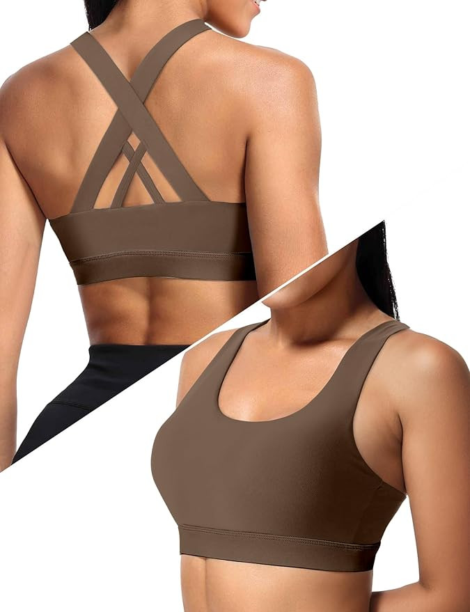 Sports Bras for Women, Criss Cross Back Medium Support Bras for Large Bust, Strappy Yoga Workout ... | Amazon (US)