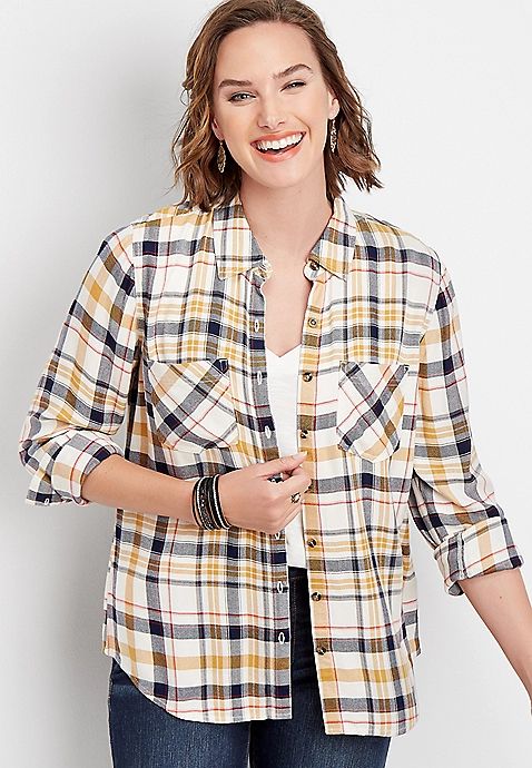 plaid long sleeve button down shirt | Maurices