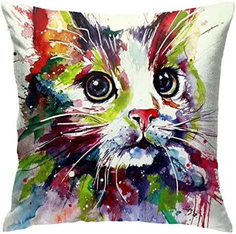 Alefdolf Cute Cats Colorful Decorative Pillow Case Home Decor Square 18X18 Inches Pillowcase | Amazon (US)