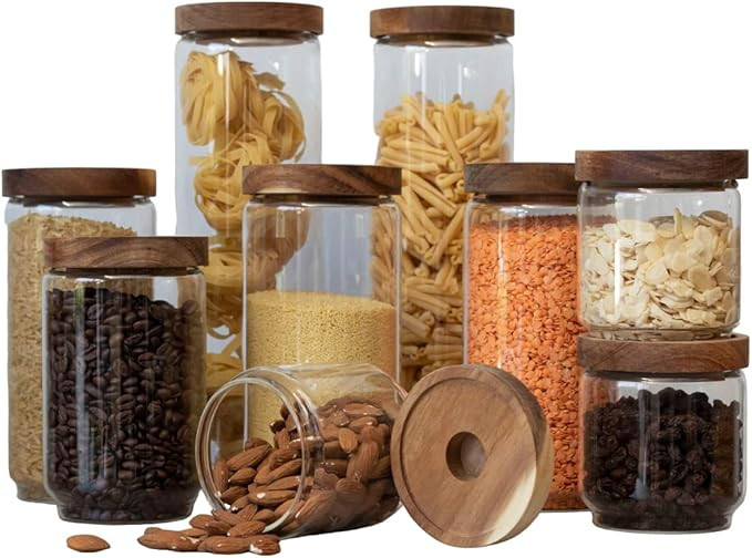 Acacia Glass Storage Jars multiple sizes 250 ML 450 ML 750 ML 950 ML 1500 ML, Airtight food stora... | Amazon (UK)