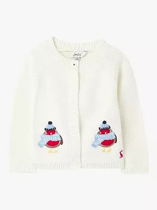 Joules Baby Dorrie Robin Christmas Cardigan, Cream | John Lewis (UK)