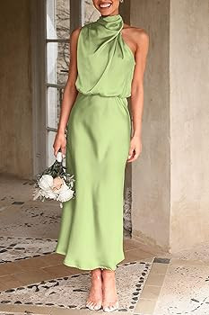 PRETTYGARDEN Women's 2023 Summer Satin Dress Elegant Sleeveless Mock Neck Cocktail Party Maxi Dre... | Amazon (US)