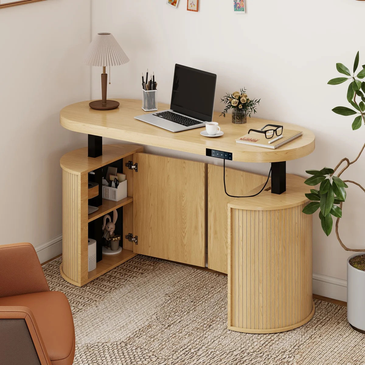 55.1 Inch Wide Electric Standing Desk with Storage, Home Office Height Adjustable Standing Desk w... | Wayfair North America