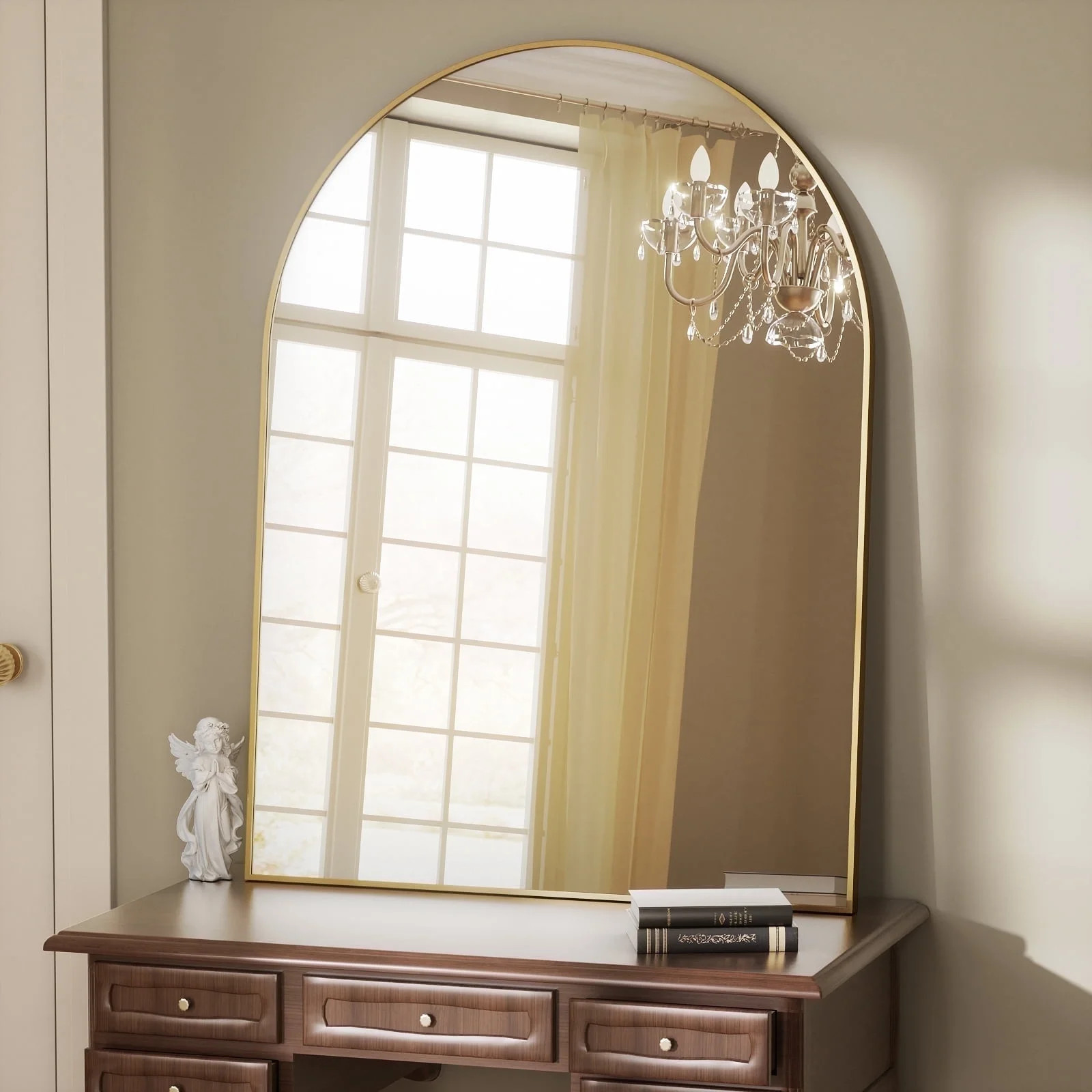 BEAUTYPEAK 30"x 40" Bathroom Mirror Wall Vanity Arched Mirror, Gold, Crown Shape | Walmart (US)