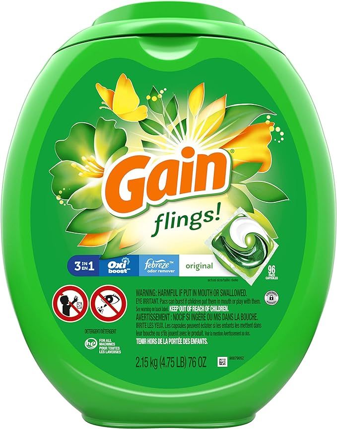 Gain flings! Laundry Detergent Soap Pacs, High Efficiency (HE), Original Scent, 96 Count | Amazon (US)