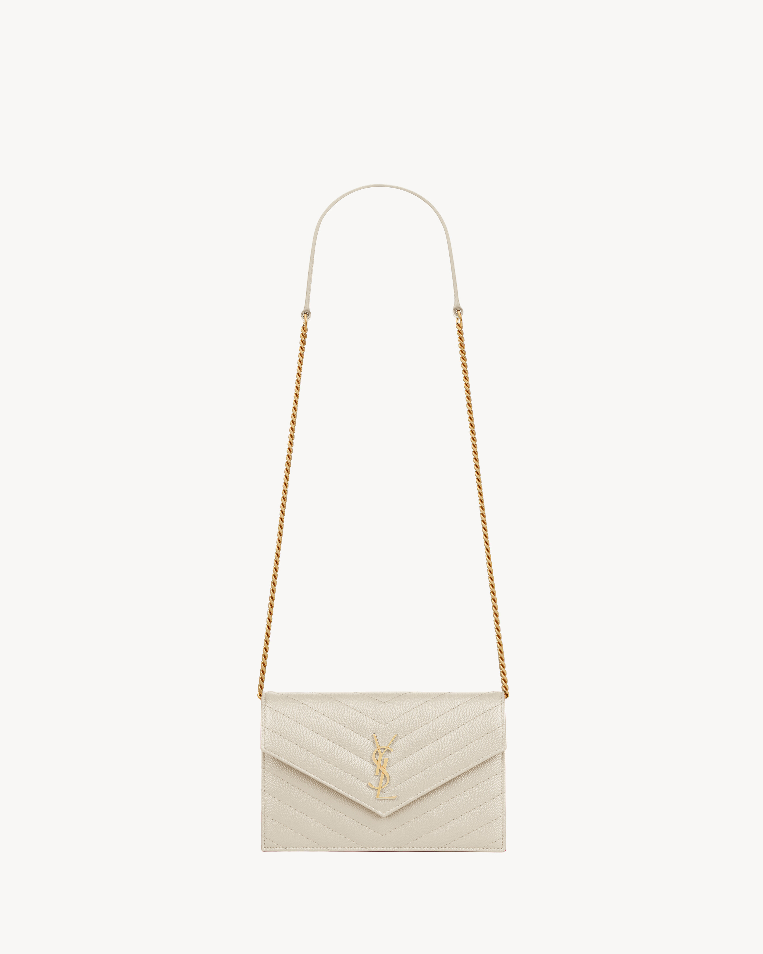 Saint Laurent Cassandre Envelope Chain Wallet In Grain De Poudre Leather - White - Women - One Sizenisex | Saint Laurent Inc. (Global)