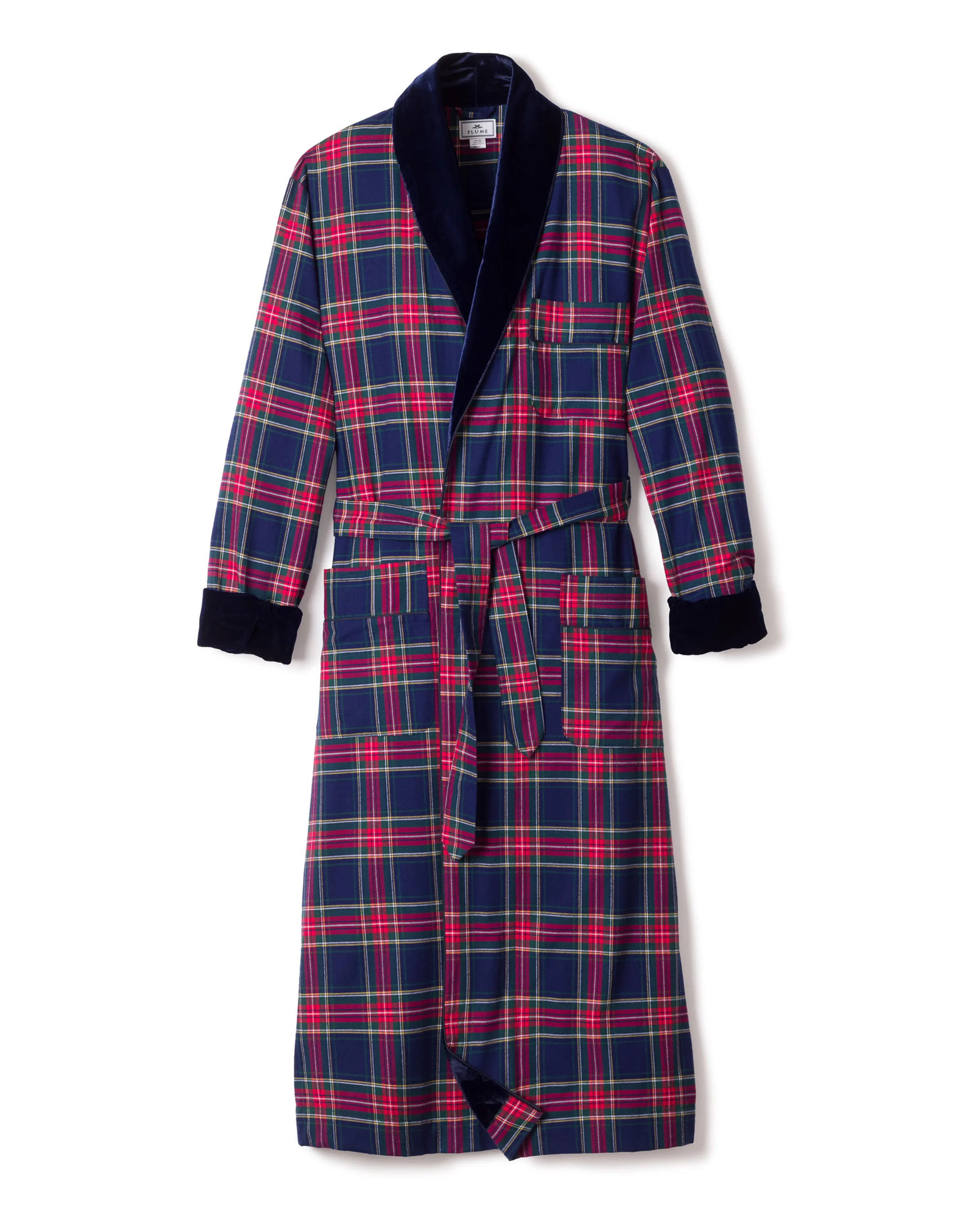 Men's Brushed Cotton Velvet Trim Robe in Windsor Tartan | Petite Plume