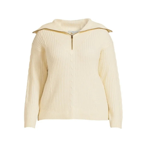 Heart N' Crush Women's Plus Size Cable Knit Quarter Zip Pullover Sweater - Walmart.com | Walmart (US)