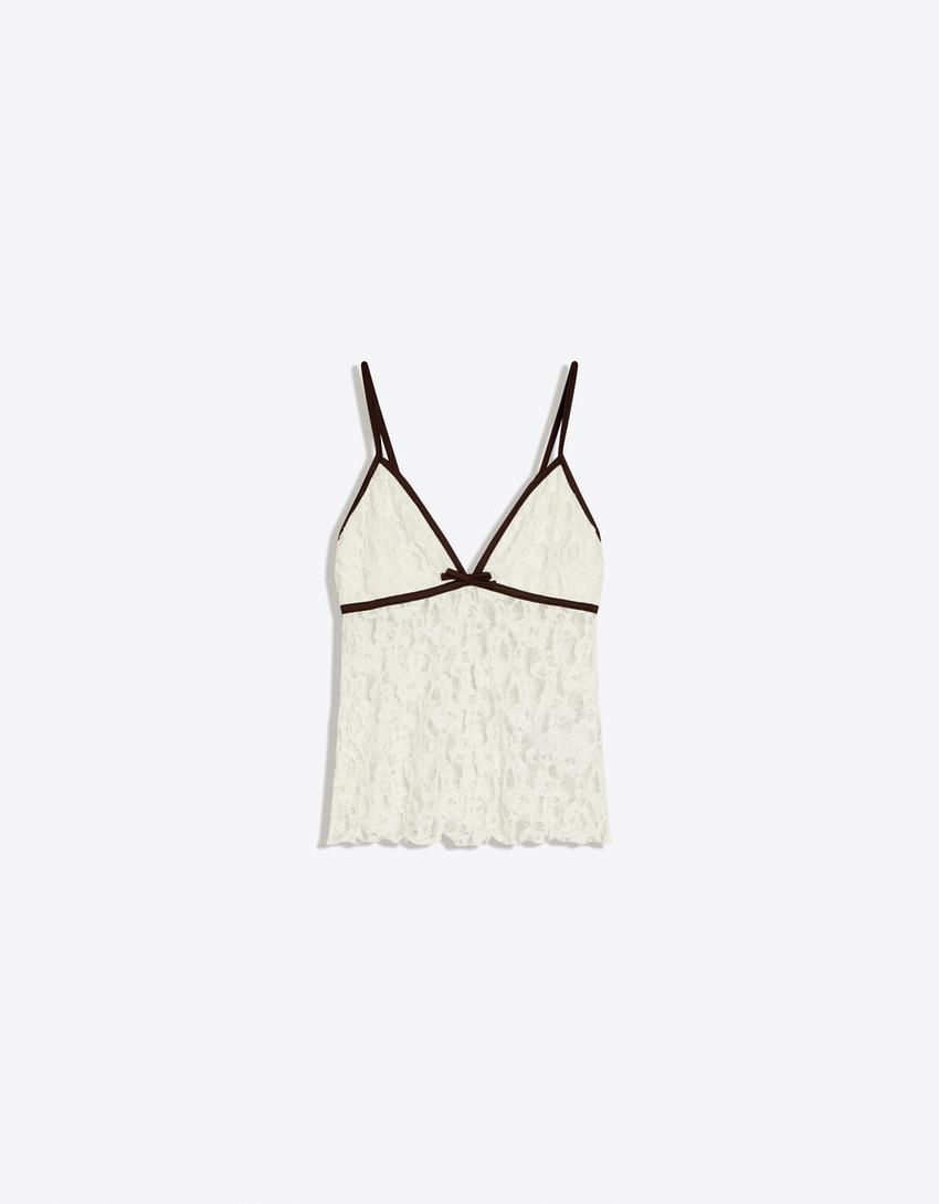 Strappy top with lace and bow - Tops and bodysuits - Women | Bershka UK