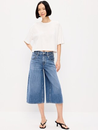 Mid-Rise Baggy Wide-Leg Culotte Jeans | Old Navy (US)