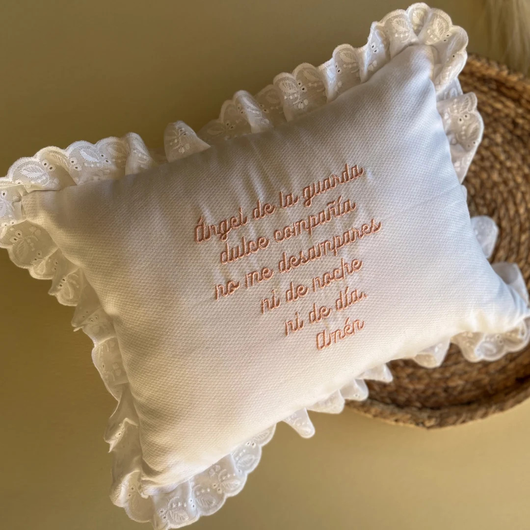Monogram Pillow, Personalized Baby Gift in White Spanish Organic Pique, Guardian Angel Pillow or ... | Etsy (US)