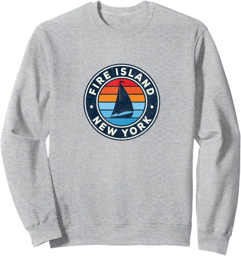 Fire Island New York NY Vintage Sailboat Retro 70s Sweatshirt | Amazon (US)