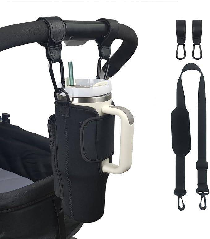 Stroller Cup Holder Compatible with Stanley,Stroller Cup Holder with Adjustable Strap and Pouch T... | Amazon (US)