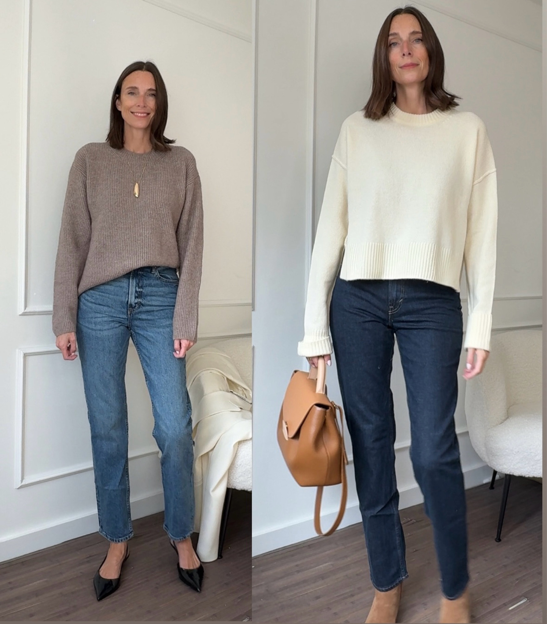 Exact jumpers and jeans linked. For some reason it won’t let me mark them as exact, but they are! I’m wearing a UK 8 in both pairs of jeans and a small in the knitwear  

#LTKStyleTip #LTKSeasonal #LTKFindsUnder50