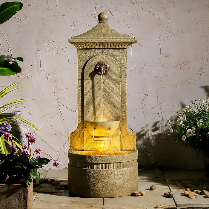 Outdoor Wall Fountain with LED Lights, 42.91\u201d H Freestanding Garden Water Fountain, Large Fl... | Amazon (US)