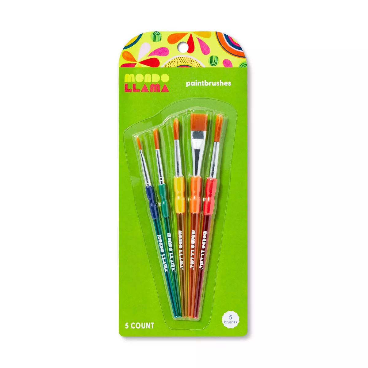 5ct Paintbrush Set - Mondo Llama™: Multicolor Artist Brushes for Watercolor, Round & Flat, 6.25... | Target