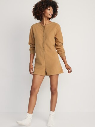 Fleece Henley Pajama Romper -- 3.5-inch inseam | Old Navy (US)