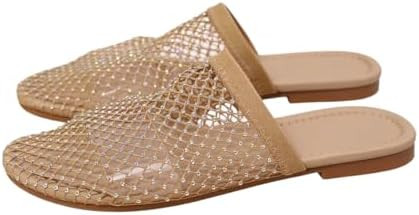 Faithgee Women's Shiny Rhinestone Woven Mesh Flats, Hollow Out Closed Toe Sandals Bling Mesh Mule... | Amazon (US)