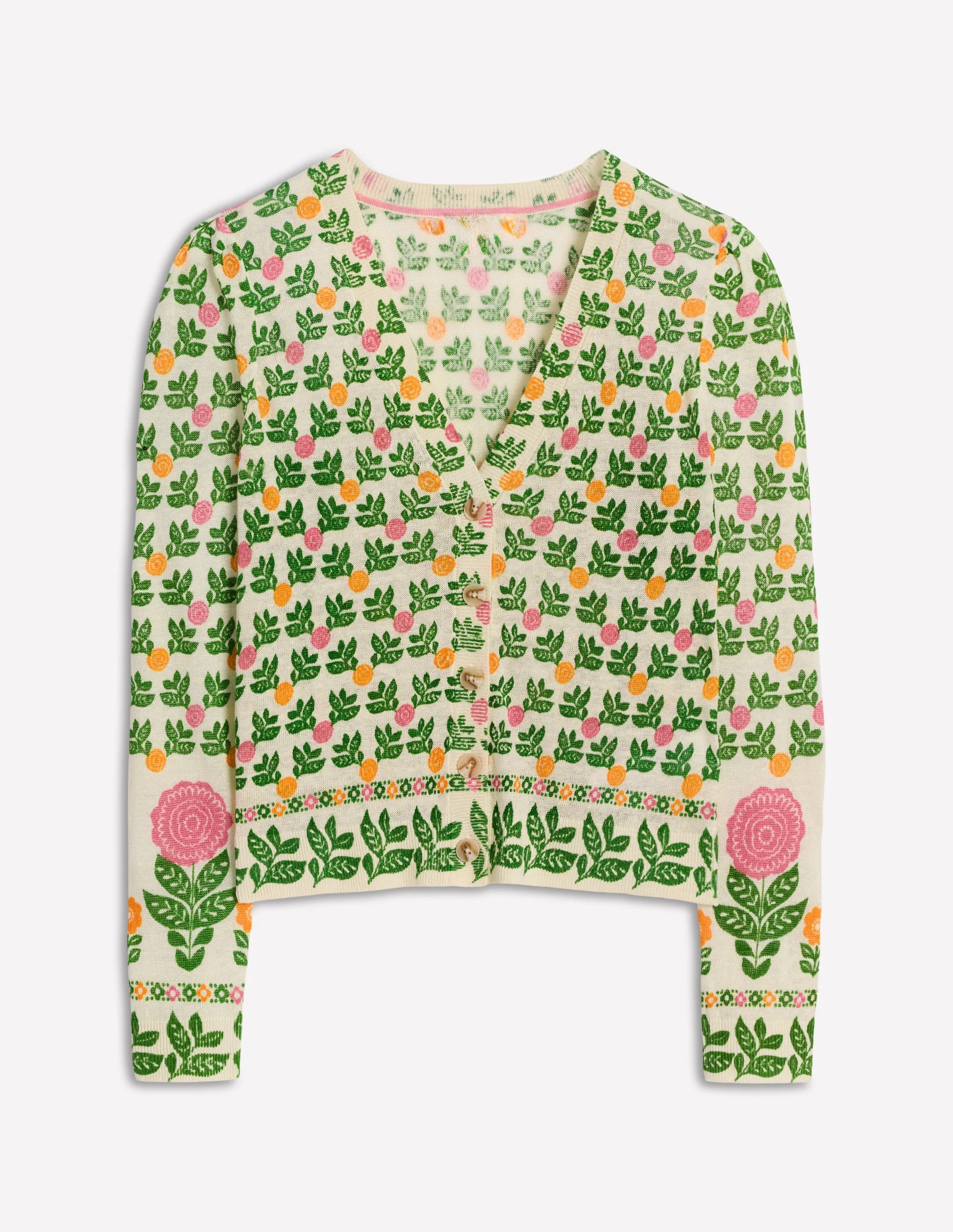 Liv V-Neck Linen Cardigan-Warm Ivory, Dahlia Garden | Boden (US)