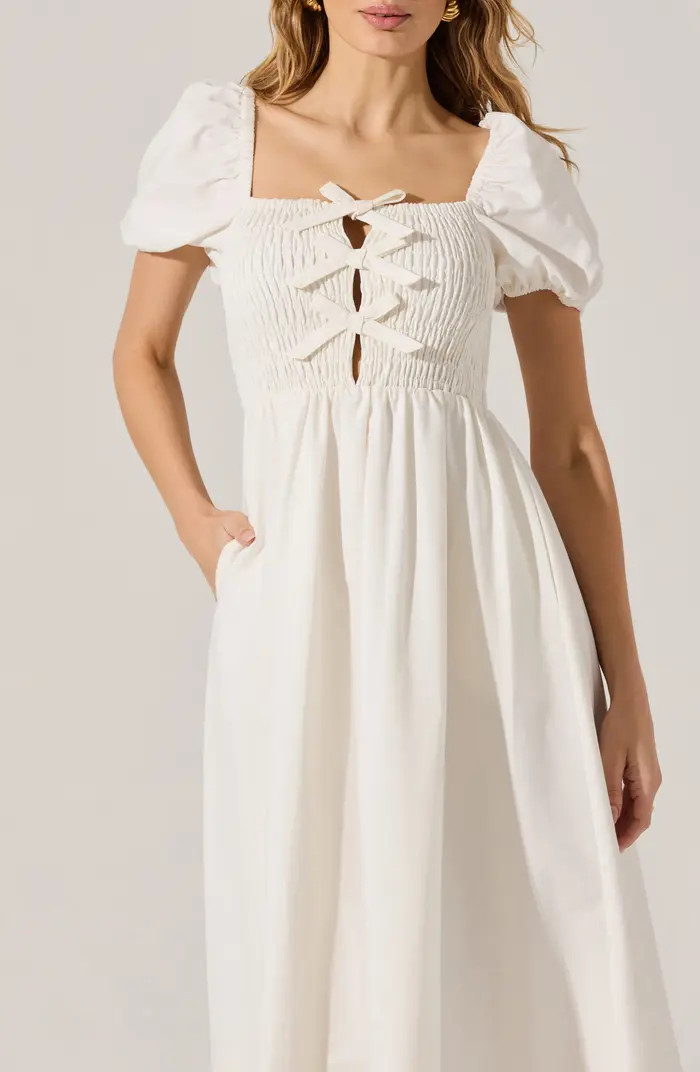 Bow Detail Smock Bodice Cotton Blend Dress | Nordstrom