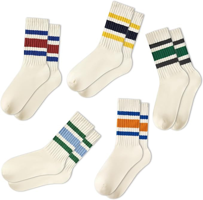 American Trends Womens Striped Socks Retro Crew Socks Women Slouchy Athletic Calf Tube Socks | Amazon (US)