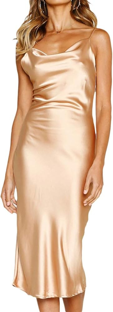 xxxiticat Women's Sleeveless Spaghetti Strap Satin Dress Cocktail Beach Evening Party Cowl Neck Dot  | Amazon (US)
