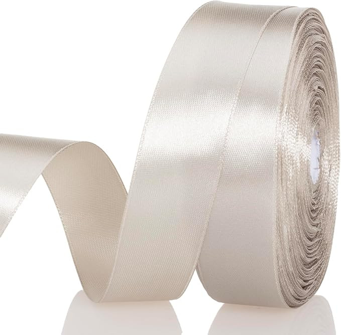 1 Inch Linen Beige Solid Satin Ribbon, 50 Yards Craft Fabric Ribbon for Gift Wrapping Floral Bouq... | Amazon (US)