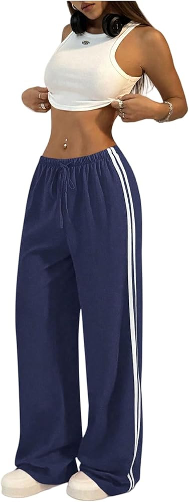 SHENHE Women's Wide Leg Loose Sweatpants Low Rise Y2k Drawstring Workout Sports Pants | Amazon (US)
