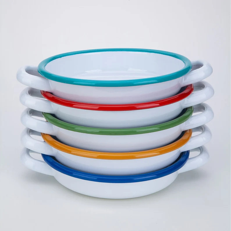 Rimmed Enamel Pan, Retro Serving Plate, Colorful Vintage Pan, Breakfast Serving Bowl, Housewarmin... | Etsy (US)