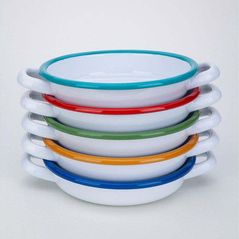Rimmed Enamel Pan, Retro Serving Plate, Colorful Vintage Pan, Breakfast Serving Bowl, Housewarmin... | Etsy (US)