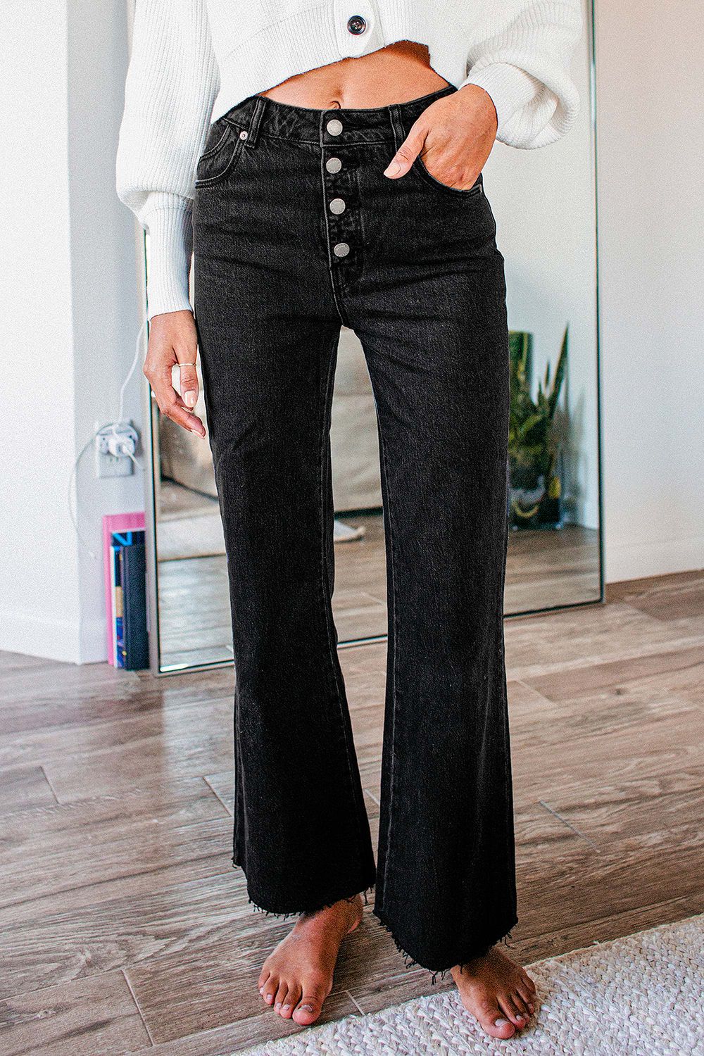 Eastcoast Crop Flare Washed Black High Rise Denim Jeans | Lulus (US)