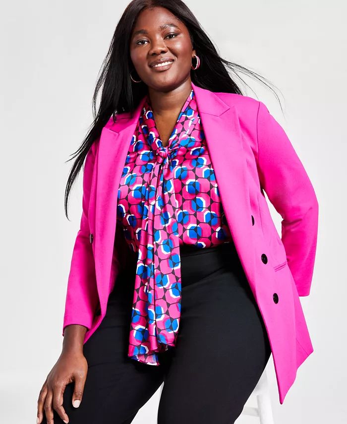 Plus Size Compression Faux Double-Breasted Blazer, Created for Macy's | Macy's