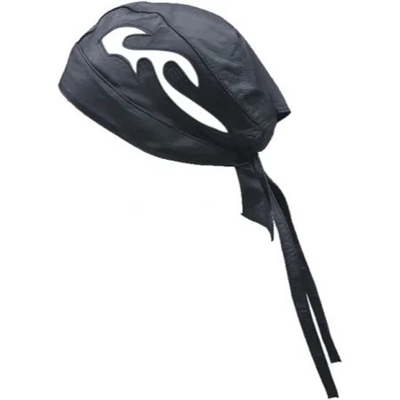 Leather Skull Cap with White Flames Print for Biker Motorcycle Riders | Walmart (US)