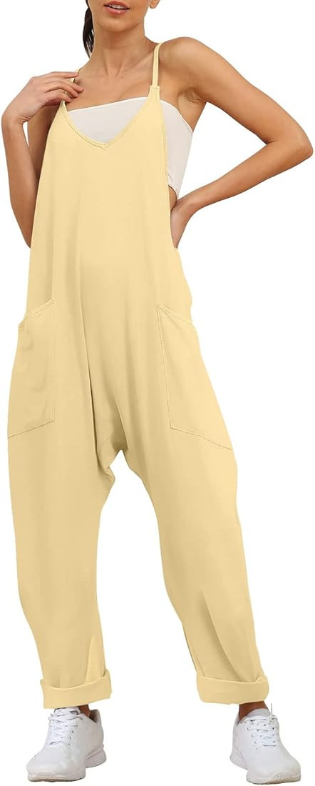 AUTOMET Jumpsuits for Women Casual Summer Rompers Sleeveless Loose Spaghetti Strap Baggy Overalls... | Amazon (US)