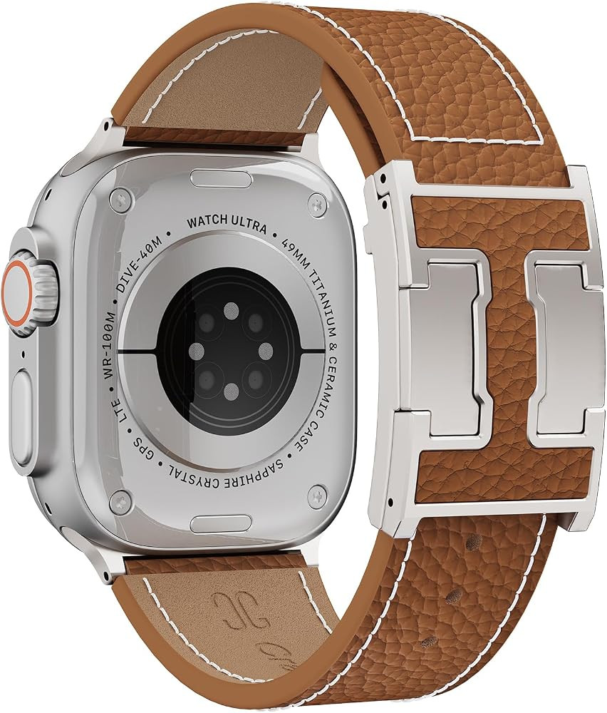 Genuine Leather Band Compatible with Apple Watch 49mm 46mm 45mm 44mm 42mm for Men,Leather Replace... | Amazon (US)