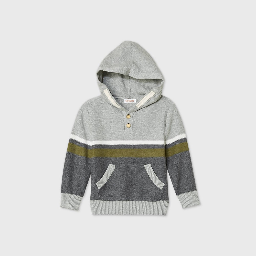 Toddler Boys' Striped Hoodie Pullover Sweater - Cat & Jack Gray 18M | Target