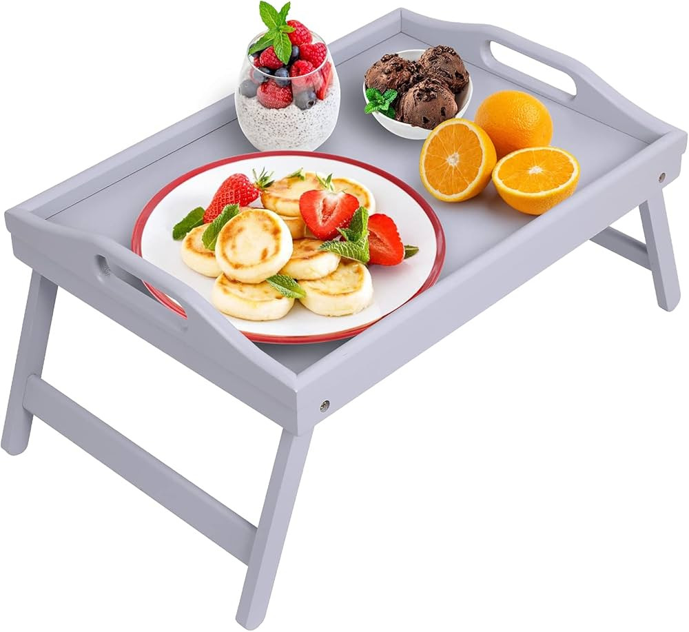 Bed Tray Table Folding Legs Breakfast Food Tray Bamboo Portable Lap Desk Wooden Serving Dinner Te... | Amazon (US)