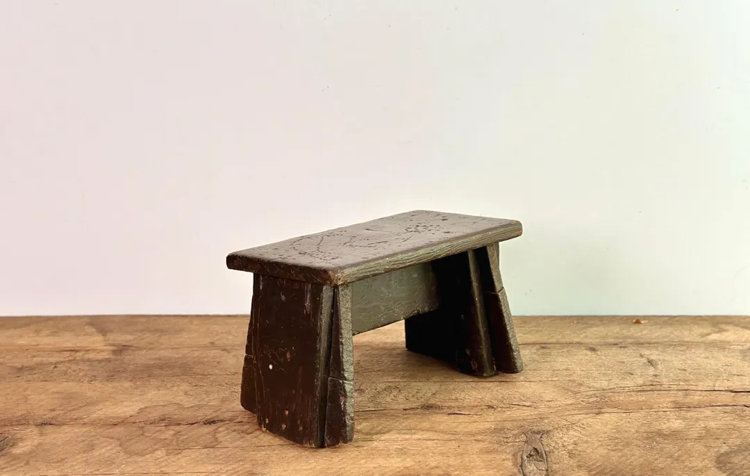 Antique Hand-made Wooden Milking Stool, Small Primitive Wood Bench With Old Layers of Brown Paint... | Etsy (US)